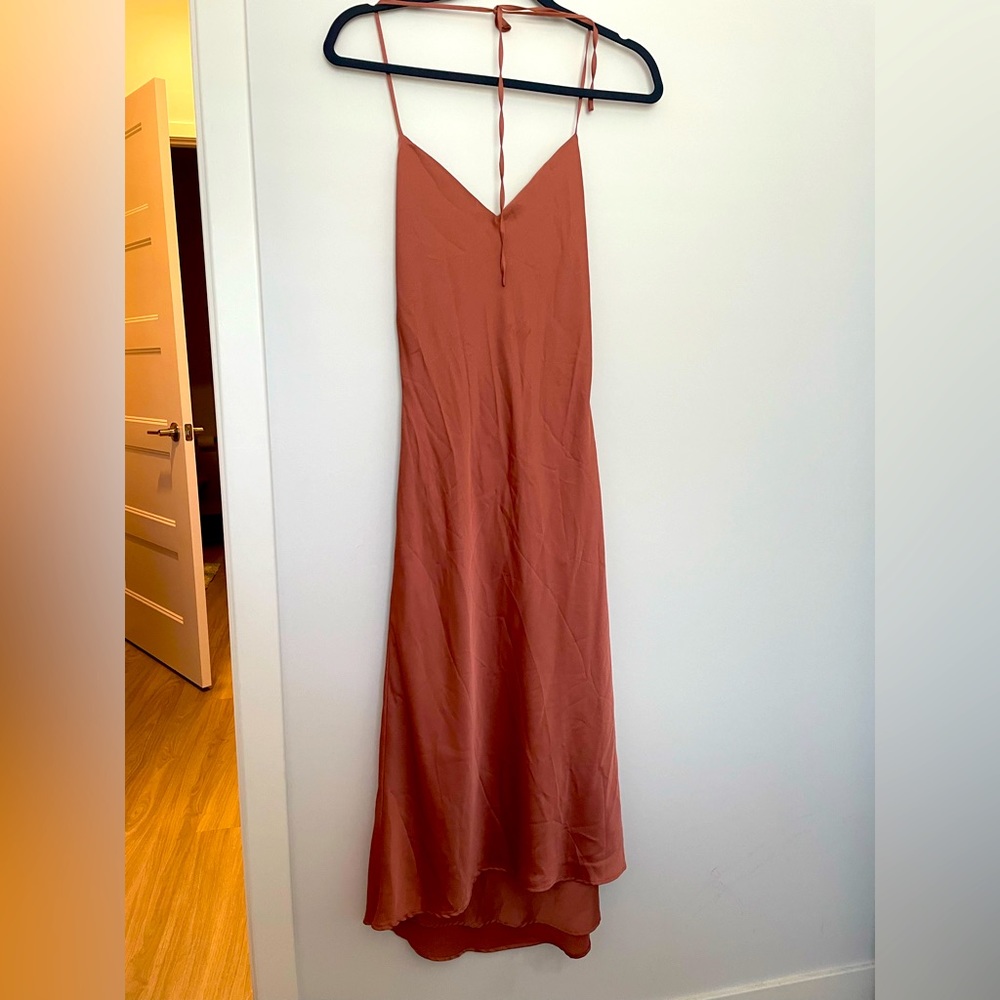 Tie back midi satin dress